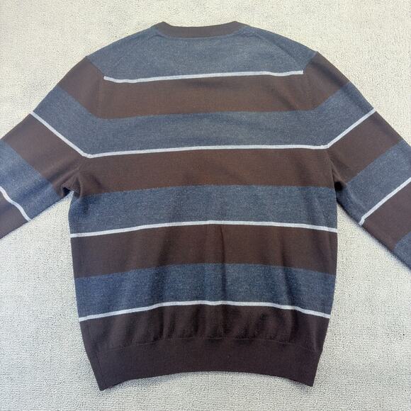Banana Republic V-Neck Sweater Men's Large Brown Striped Extra Fine Merino Wool - Picture 2 of 8